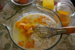 pancake batter with peaches